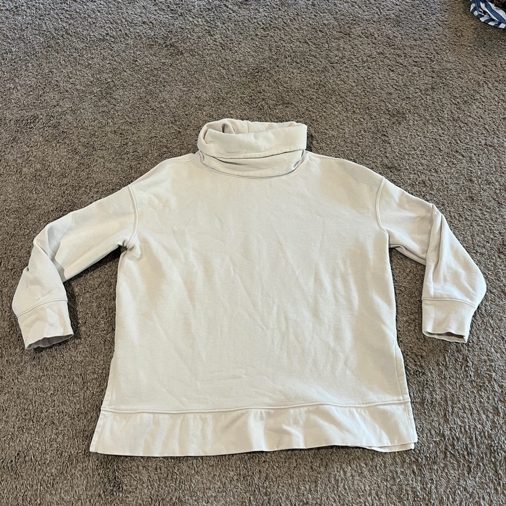Athleta 24/7 Funnel Neck Sweatshirt Women Large Beige Athleisure Yoga Run - Picture 3 of 9